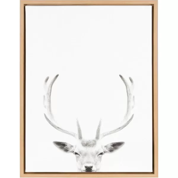 Kate and Laurel Sylvie Deer with Antlers Black and White Portrait Framed Canvas Wall Art by Simon Te Tai 18x24 GrayNatural