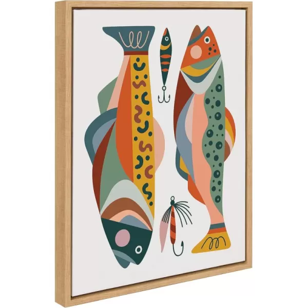 Kate and Laurel Sylvie Gone Fishing Framed Canvas Wall Art by Rachel Lee of My Dream Wall 18x24 Natural Bright Colorful Fish Art Print for Wall Decor