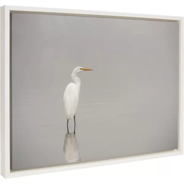 Kate and Laurel Sylvie Great White Egret Framed Canvas Wall Art by Crystal Lynn Collins 18x40 White Scenic Animal Wall Decor PieceWhite