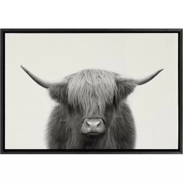 Kate and Laurel Sylvie Hey Dude Highland Cow Framed Canvas Wall Art by The Creative Bunch Studio 18x40 Natural Farmhouse Rustic Panel Art for WallBlack