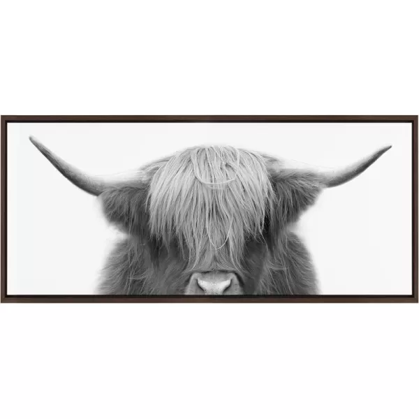 Kate and Laurel Sylvie Hey Dude Highland Cow Framed Canvas Wall Art by The Creative Bunch Studio 18x40 Natural Farmhouse Rustic Panel Art for WallBrown