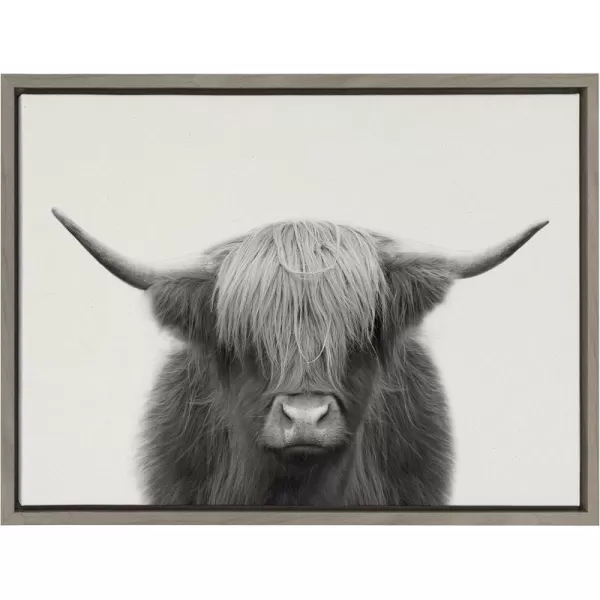 Kate and Laurel Sylvie Hey Dude Highland Cow Framed Canvas Wall Art by The Creative Bunch Studio 18x40 Natural Farmhouse Rustic Panel Art for WallGray