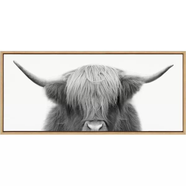 Kate and Laurel Sylvie Hey Dude Highland Cow Framed Canvas Wall Art by The Creative Bunch Studio 18x40 Natural Farmhouse Rustic Panel Art for WallNatural