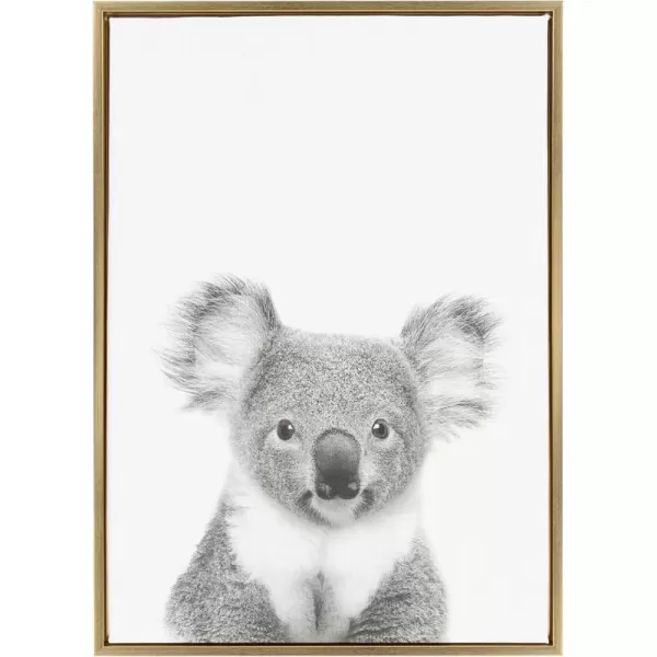 Kate and Laurel Sylvie Koala Bear Black and White Portrait Framed Canvas Wall Art by Simon Te Tai 18x24 NaturalGold