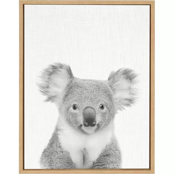 Kate and Laurel Sylvie Koala Bear Black and White Portrait Framed Canvas Wall Art by Simon Te Tai 18x24 NaturalNatural