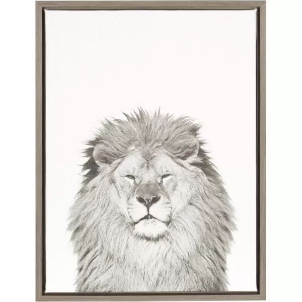 Kate and Laurel Sylvie Lion Animal Print Black and White Portrait Framed Canvas Wall Art by Simon Te Tai 18x24 GrayGrey