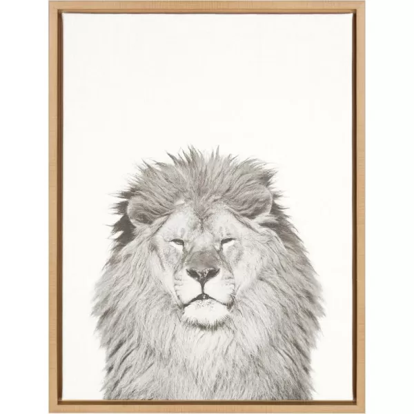 Kate and Laurel Sylvie Lion Animal Print Black and White Portrait Framed Canvas Wall Art by Simon Te Tai 18x24 GrayNatural