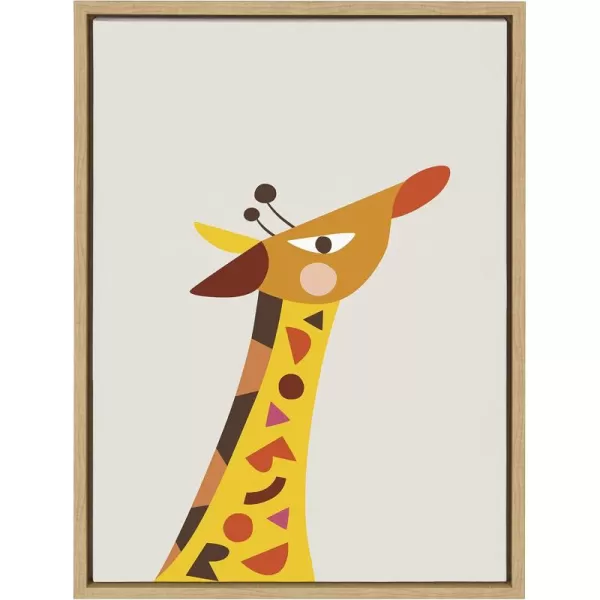 Kate and Laurel Sylvie Mid Century Modern Baby Giraffe Framed Canvas Wall Art by Rachel Lee of My Dream Wall 18x24 Natural Whimsical Animal Art for Wall