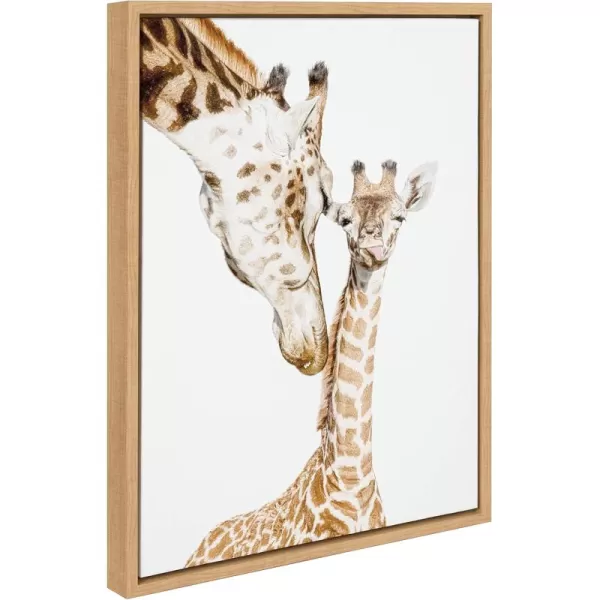 Kate and Laurel Sylvie Mother and Baby Giraffe Portrait Framed Canvas Wall Art by Amy Peterson Art Studio 18x24 Natural Modern Cute Animal Portrait for WallNatural