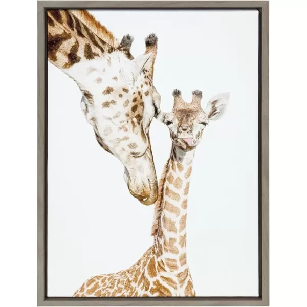 Kate and Laurel Sylvie Mother and Baby Giraffe Portrait Framed Canvas Wall Art by Amy Peterson Art Studio 18x24 Natural Modern Cute Animal Portrait for WallGray