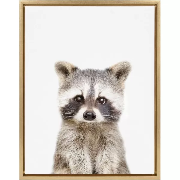 Kate and Laurel Sylvie Raccoon Portrait Framed Canvas Wall Art by Amy Peterson 18x24 Gold Adorable Animal Home DecorGold