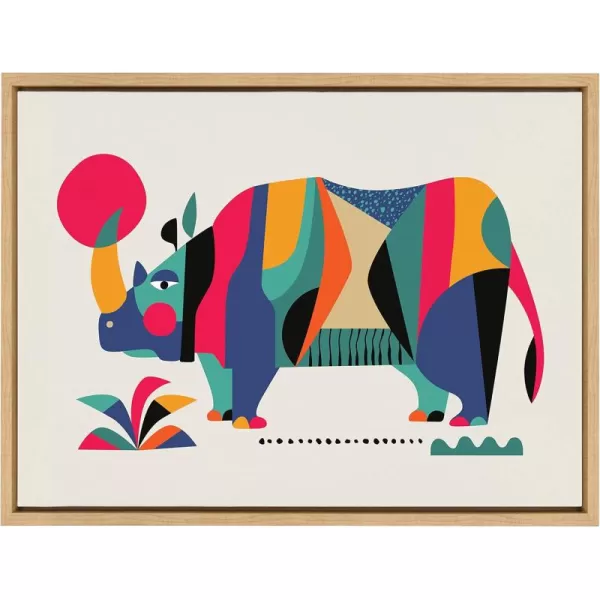 Kate and Laurel Sylvie Rhinoceros Framed Canvas Wall Art by Rachel Lee of My Dream Wall 18x24 Natural Colorful Animal Art for Wall