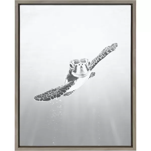 Kate and Laurel Sylvie Sea Turtle Framed Canvas Wall Art by Simon Te of Tai Prints 18x24 Gray Coastal Animal Art for WallGrey