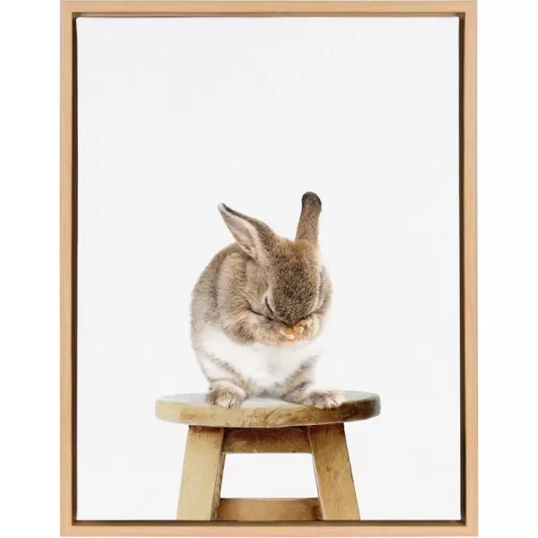 Kate and Laurel Sylvie Shy Bunny Rabbit Animal Print Portrait Framed Canvas Wall Art by Amy Peterson 18x24 Natural