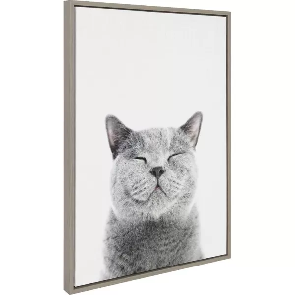 Kate and Laurel Sylvie Smiling Cat Framed Canvas Wall Art by Amy Peterson Art Studio 23x33 Gray Whimsical Fun Modern Animal Nursery Art for WallGray