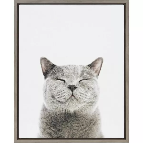 Kate and Laurel Sylvie Smiling Cat Framed Canvas Wall Art by Amy Peterson Art Studio 23x33 Gray Whimsical Fun Modern Animal Nursery Art for WallGrey