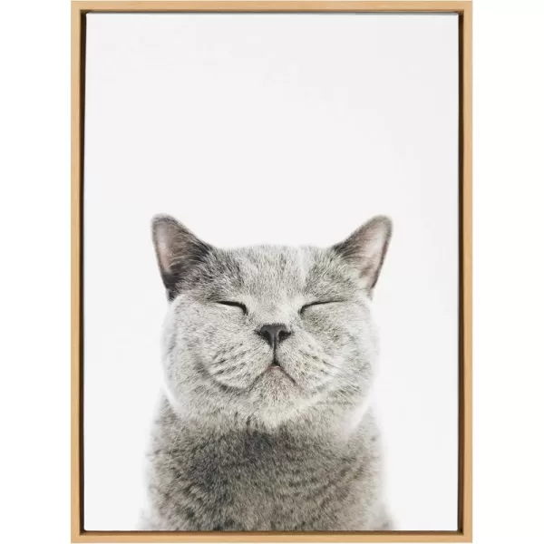 Kate and Laurel Sylvie Smiling Cat Framed Canvas Wall Art by Amy Peterson Art Studio 23x33 Gray Whimsical Fun Modern Animal Nursery Art for WallNatural