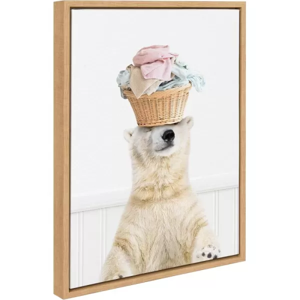 Kate and Laurel Sylvie Sorting Life Polar Bear 2 Framed Canvas Wall Art by Amy Peterson Art Studio 18x24 Natural Mudroom Art Animal Laundry ArtNatural