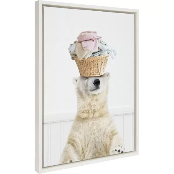 Kate and Laurel Sylvie Sorting Life Polar Bear 2 Framed Canvas Wall Art by Amy Peterson Art Studio 18x24 Natural Mudroom Art Animal Laundry ArtWhite