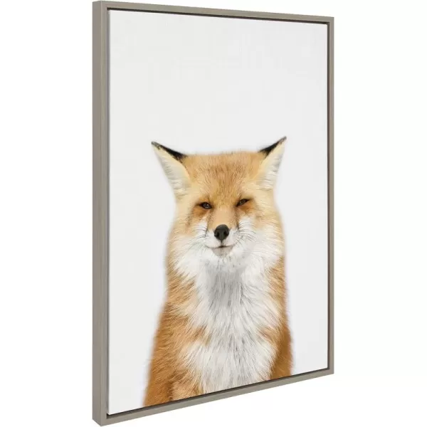 Kate and Laurel Sylvie Studio Fox Animal Print Portrait Framed Canvas Wall Art by Amy Peterson 18x24 GrayGray