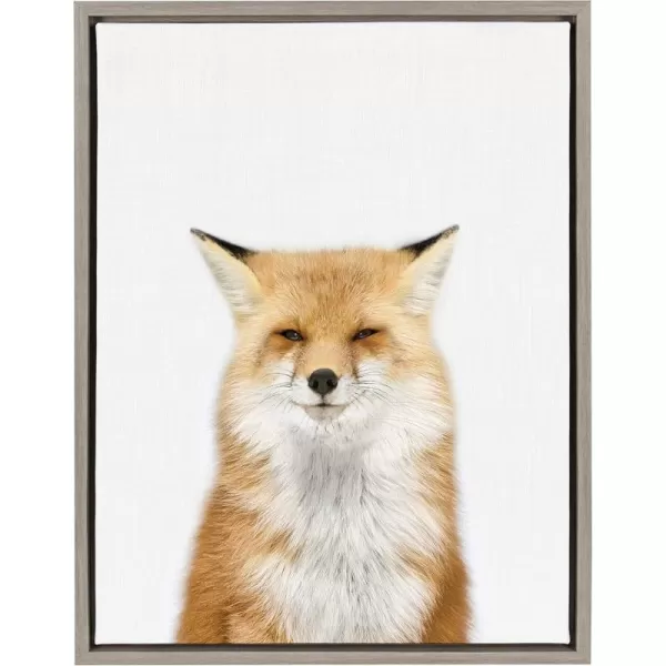 Kate and Laurel Sylvie Studio Fox Animal Print Portrait Framed Canvas Wall Art by Amy Peterson 18x24 GrayGrey