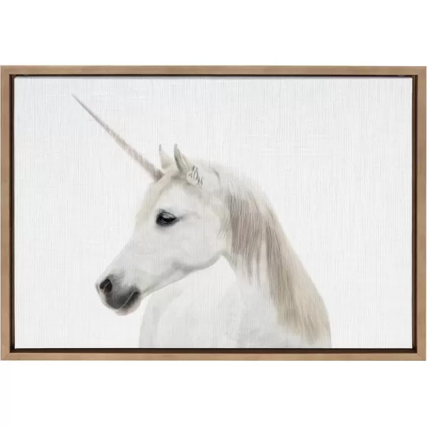 Kate and Laurel Sylvie Unicorn Color Framed Canvas Wall Art by Simon Te of Tai Prints 18x24 White Magical Animal Art for WallGold