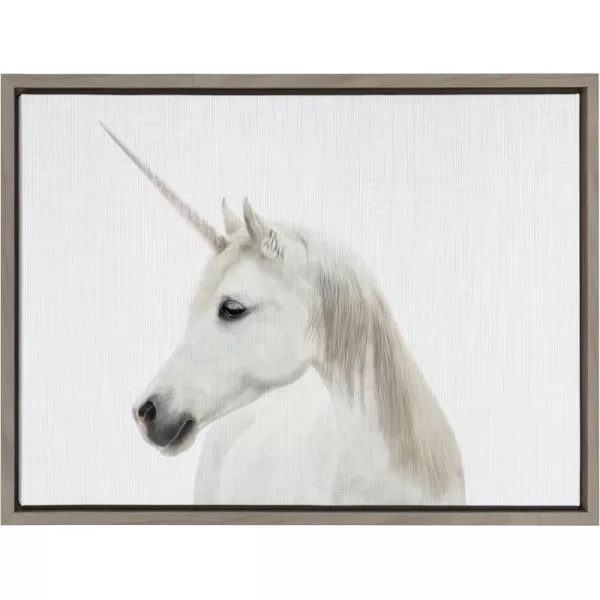 Kate and Laurel Sylvie Unicorn Color Framed Canvas Wall Art by Simon Te of Tai Prints 18x24 White Magical Animal Art for WallGray