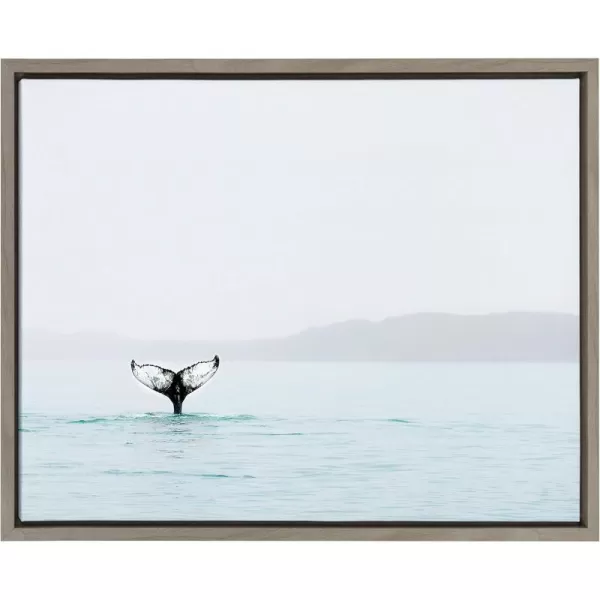 Kate and Laurel Sylvie Whale Tail in The Mist Framed Canvas Wall Art by Amy Peterson 23x33 Gray Coastal Animal Home DecorGrey