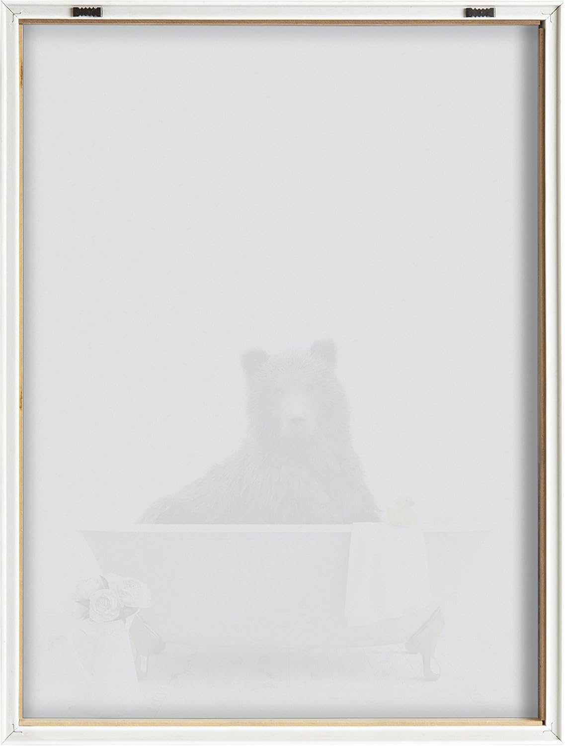 Kate and Laurel Blake Bear Cottage Bathroom Framed Printed Glass Wall Art by Amy Peterson Art Studio 18x24 Natural Decorative Animal Bath Art for Wall
