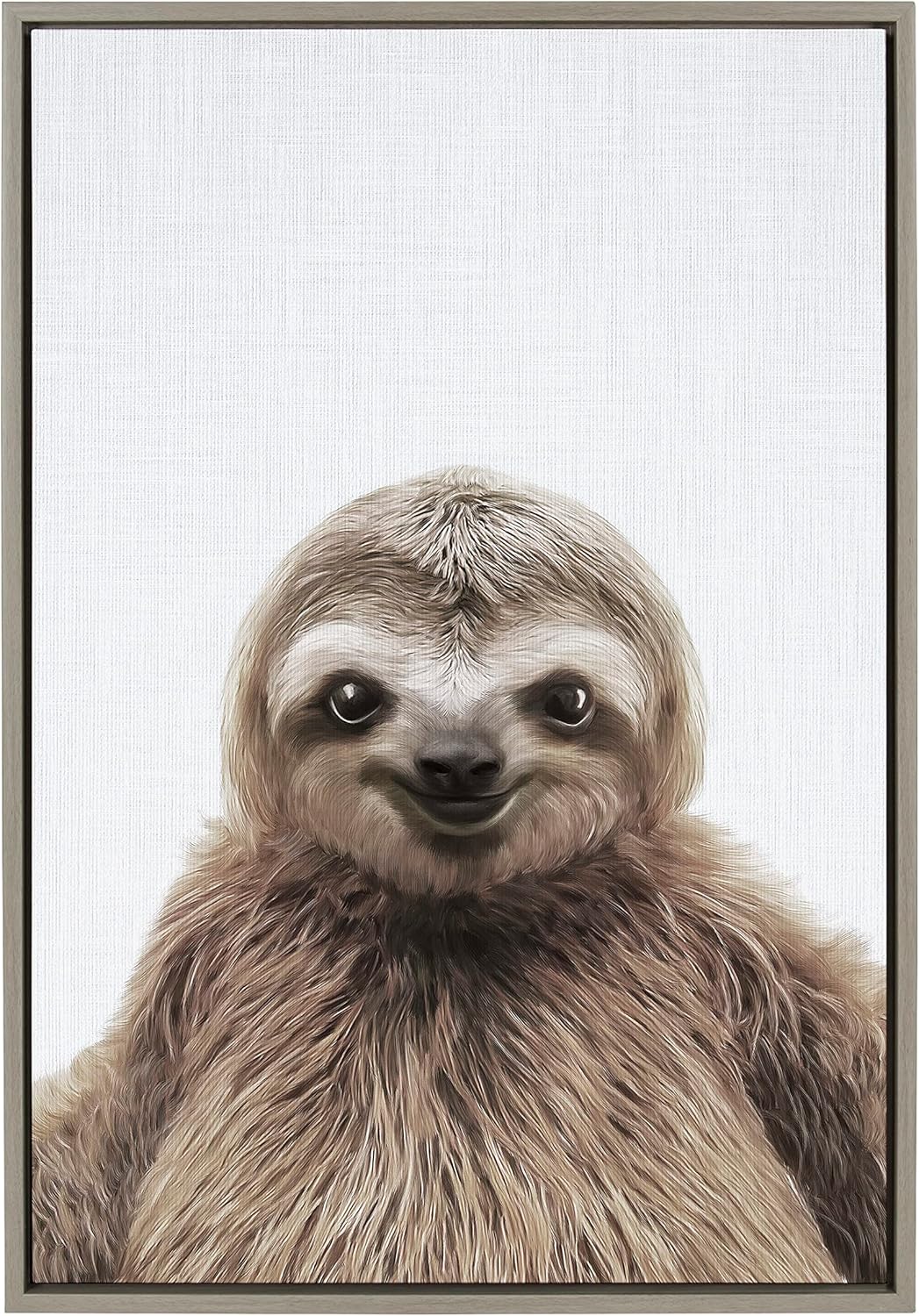 Kate and Laurel Sylvie Sloth Color Framed Canvas Wall Art by Simon Te of Tai Prints 23x33 Gray Modern Cute Animal Portrait for Wall DecorGray