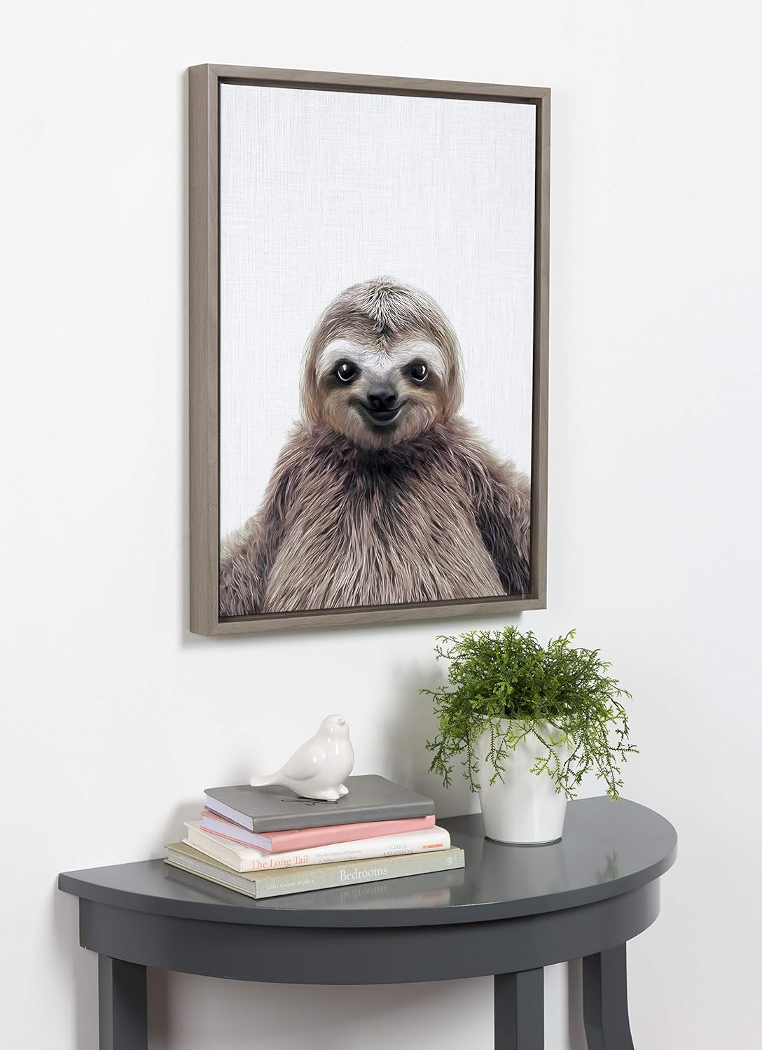 Kate and Laurel Sylvie Sloth Color Framed Canvas Wall Art by Simon Te of Tai Prints 23x33 Gray Modern Cute Animal Portrait for Wall DecorGrey