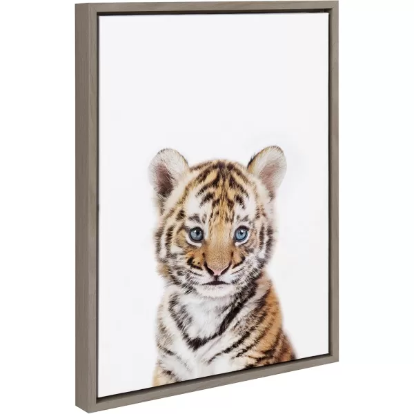 Kate and Laurel Baby Tiger Portrait Framed Canvas Wall Art by Amy Peterson 18x24 Natural Cute Baby Animal Home DecorGrey