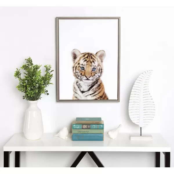 Kate and Laurel Baby Tiger Portrait Framed Canvas Wall Art by Amy Peterson 18x24 Natural Cute Baby Animal Home DecorGrey