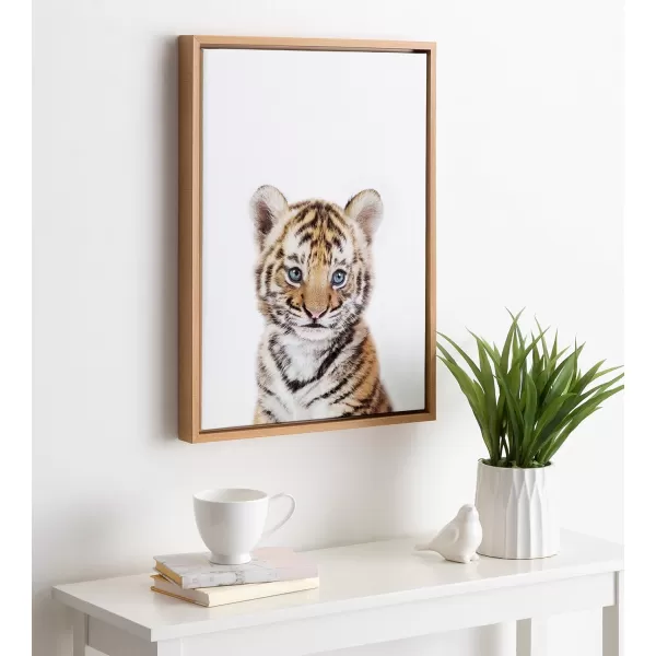 Kate and Laurel Baby Tiger Portrait Framed Canvas Wall Art by Amy Peterson 18x24 Natural Cute Baby Animal Home DecorNatural