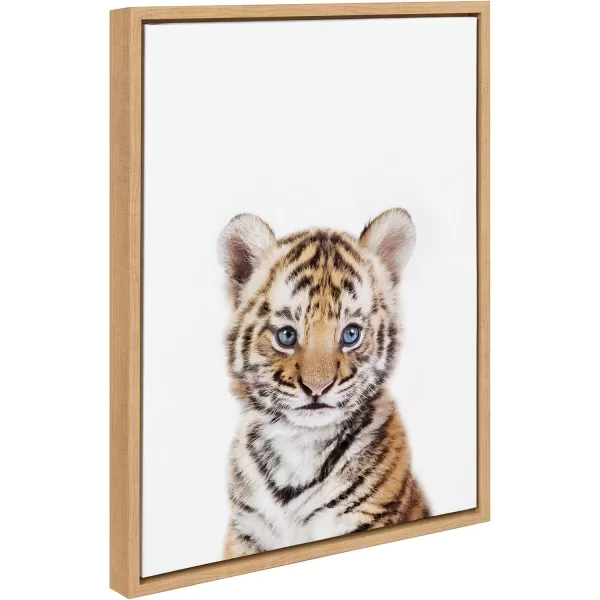 Kate and Laurel Baby Tiger Portrait Framed Canvas Wall Art by Amy Peterson 18x24 Natural Cute Baby Animal Home DecorNatural