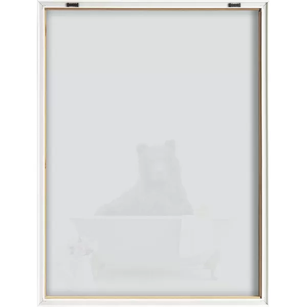 Kate and Laurel Blake Bear Cottage Bathroom Framed Printed Glass Wall Art by Amy Peterson Art Studio 18x24 Natural Decorative Animal Bath Art for Wall