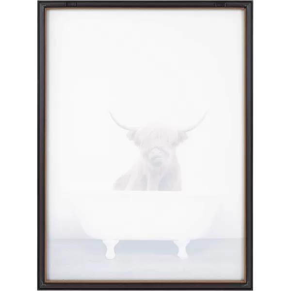 Kate and Laurel Blake Highland Cow in Tub Framed Printed Glass Art by Amy Peterson 18x24 Dark Gold Beautiful Modern Glass Wall Art for HomeGold