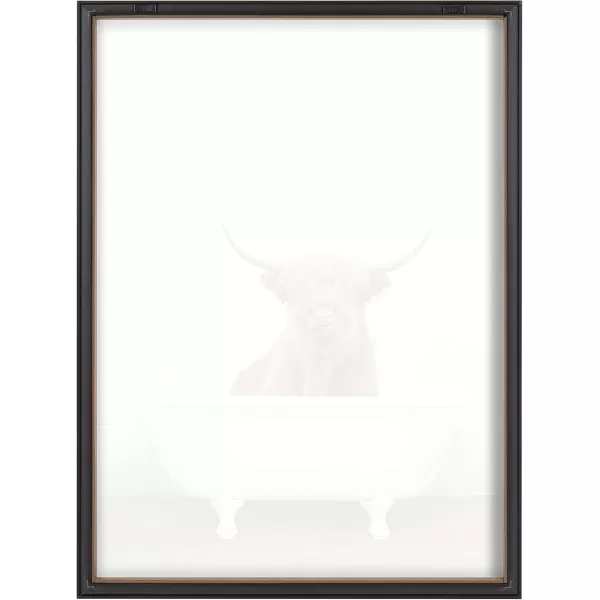 Kate and Laurel Blake Highland Cow in Tub Framed Printed Glass Art by Amy Peterson 18x24 Dark Gold Beautiful Modern Glass Wall Art for HomeGrey