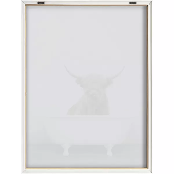 Kate and Laurel Blake Highland Cow in Tub Framed Printed Glass Art by Amy Peterson 18x24 Dark Gold Beautiful Modern Glass Wall Art for HomeNatural