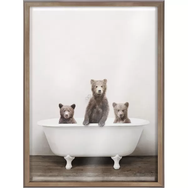 Kate and Laurel Blake Three Little Bears in Vintage Bathtub Framed Printed Glass Wall Art by Amy Peterson 18x24 Gray Adorable Woodland Animal Art for WallGold