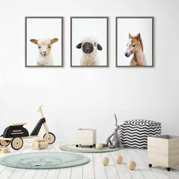 Kate and Laurel Sylvie Animal Studio Baby Horse Framed Canvas Wall Art by Amy Peterson Art Studio 18x24 Natural Modern Pony Portrait Art for WallGray
