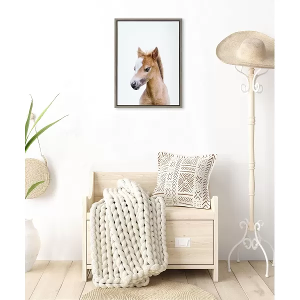 Kate and Laurel Sylvie Animal Studio Baby Horse Framed Canvas Wall Art by Amy Peterson Art Studio 18x24 Natural Modern Pony Portrait Art for WallGray