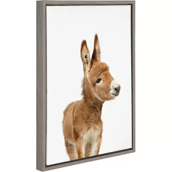 Kate and Laurel Sylvie Animal Studio Burro Framed Canvas Wall Art by Amy Peterson Art Studio 18x24 Natural Whimsical Fun Animal Nursery Art for WallGrey