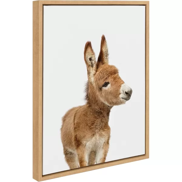 Kate and Laurel Sylvie Animal Studio Burro Framed Canvas Wall Art by Amy Peterson Art Studio 18x24 Natural Whimsical Fun Animal Nursery Art for WallNatural