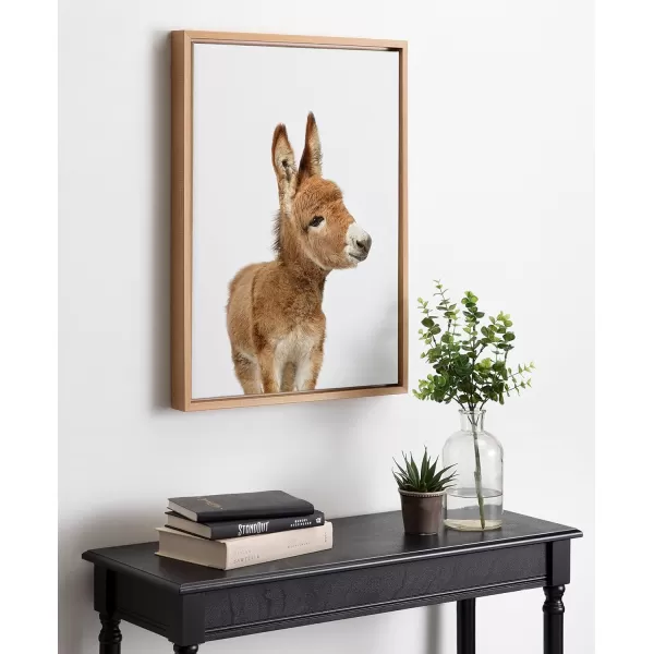 Kate and Laurel Sylvie Animal Studio Burro Framed Canvas Wall Art by Amy Peterson Art Studio 18x24 Natural Whimsical Fun Animal Nursery Art for WallNatural