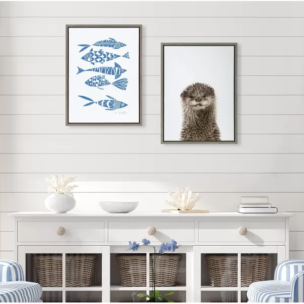 Kate and Laurel Sylvie Animal Studio Otter Framed Canvas Wall Art by Amy Peterson Art Studio 18x24 Natural Modern Animal Portrait Art for WallGray