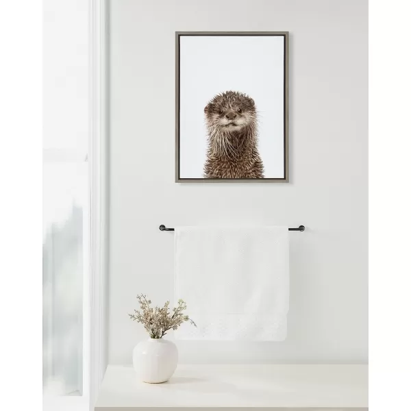 Kate and Laurel Sylvie Animal Studio Otter Framed Canvas Wall Art by Amy Peterson Art Studio 18x24 Natural Modern Animal Portrait Art for WallGray