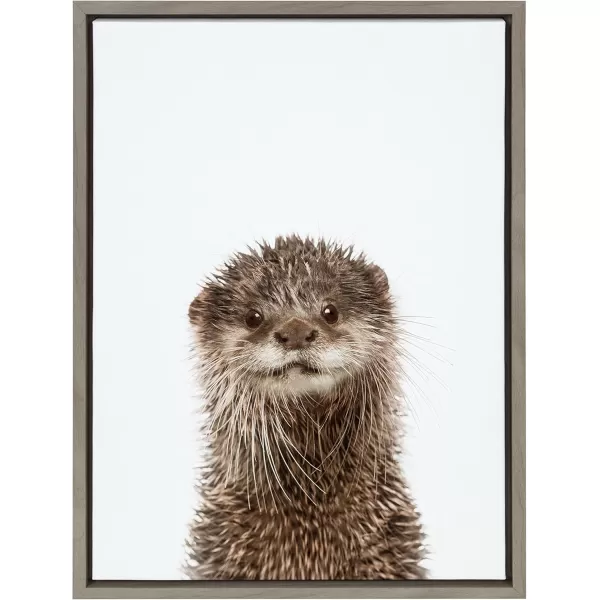 Kate and Laurel Sylvie Animal Studio Otter Framed Canvas Wall Art by Amy Peterson Art Studio 18x24 Natural Modern Animal Portrait Art for WallGray