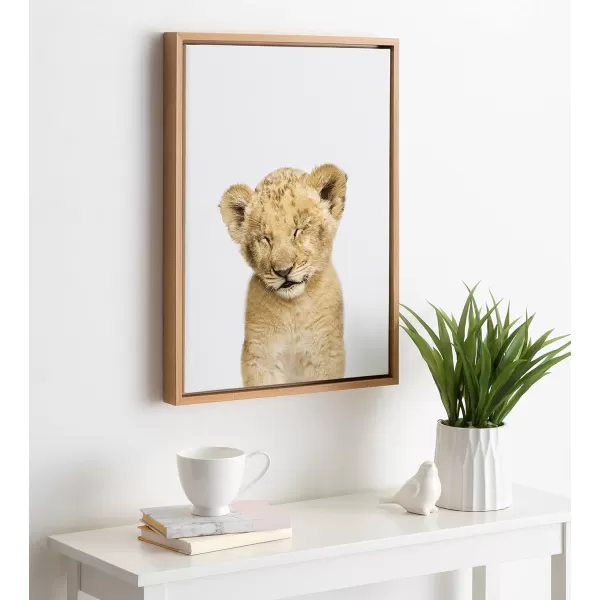 Kate and Laurel Sylvie Animal Studio Sleepy Lion Framed Canvas Wall Art by Amy Peterson Art Studio 18x24 Natural Whimsical Fun Animal Nursery Art for WallNatural