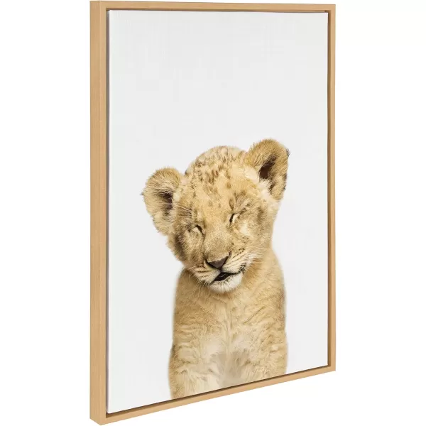 Kate and Laurel Sylvie Animal Studio Sleepy Lion Framed Canvas Wall Art by Amy Peterson Art Studio 18x24 Natural Whimsical Fun Animal Nursery Art for WallNatural